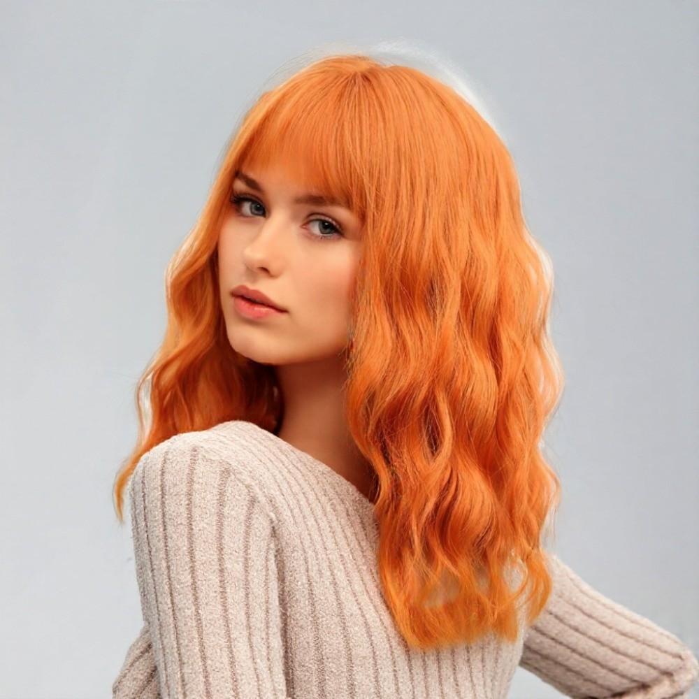 Wasserwelle Synthetische Perücken mit Pony Schmutziges Orange Halloween Cosplay Anime Perücken Make-up Party