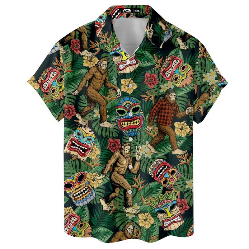 Vintage Tiki 3D Printed Hawaiian Shirt For Men Clothing Summer Trendy Graphic Blouses Casual Y2k Beach Shirts vacation shirt