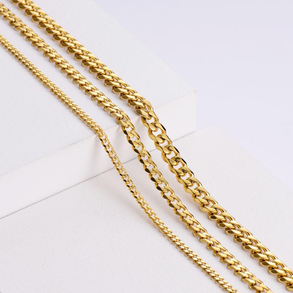 304 Stainless Steel Polished Cuban Chain Necklace: Fashionable Men's and Women's Six-Sided Titanium Clavicle Chain.