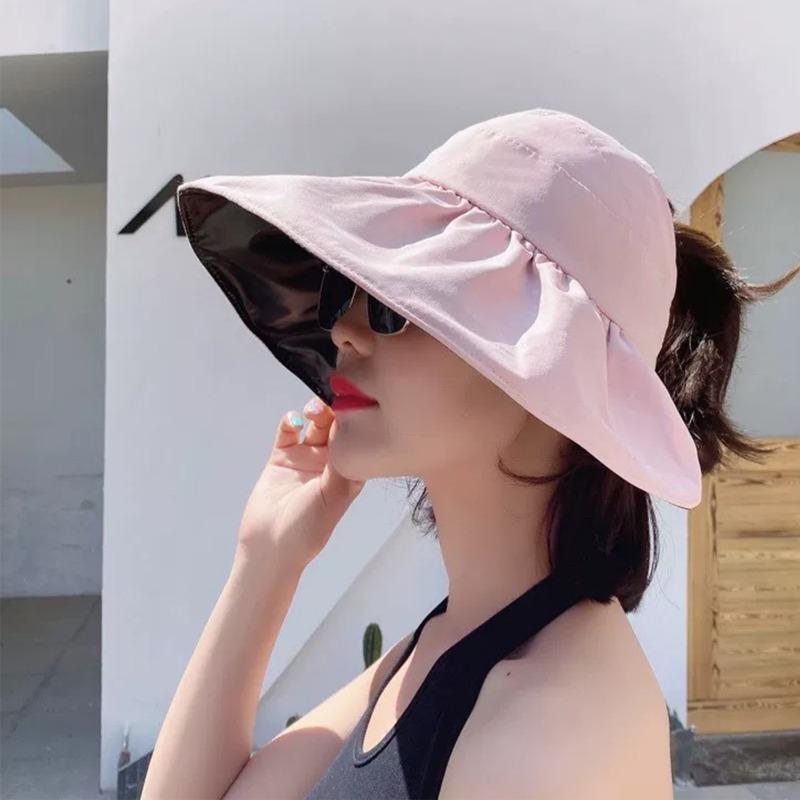 Summer Empty Top Wide Brim Sun Hat For Women Anti Uv Sunscreen Bucket Hat Female Sun Protection Outdoor Beach Cap