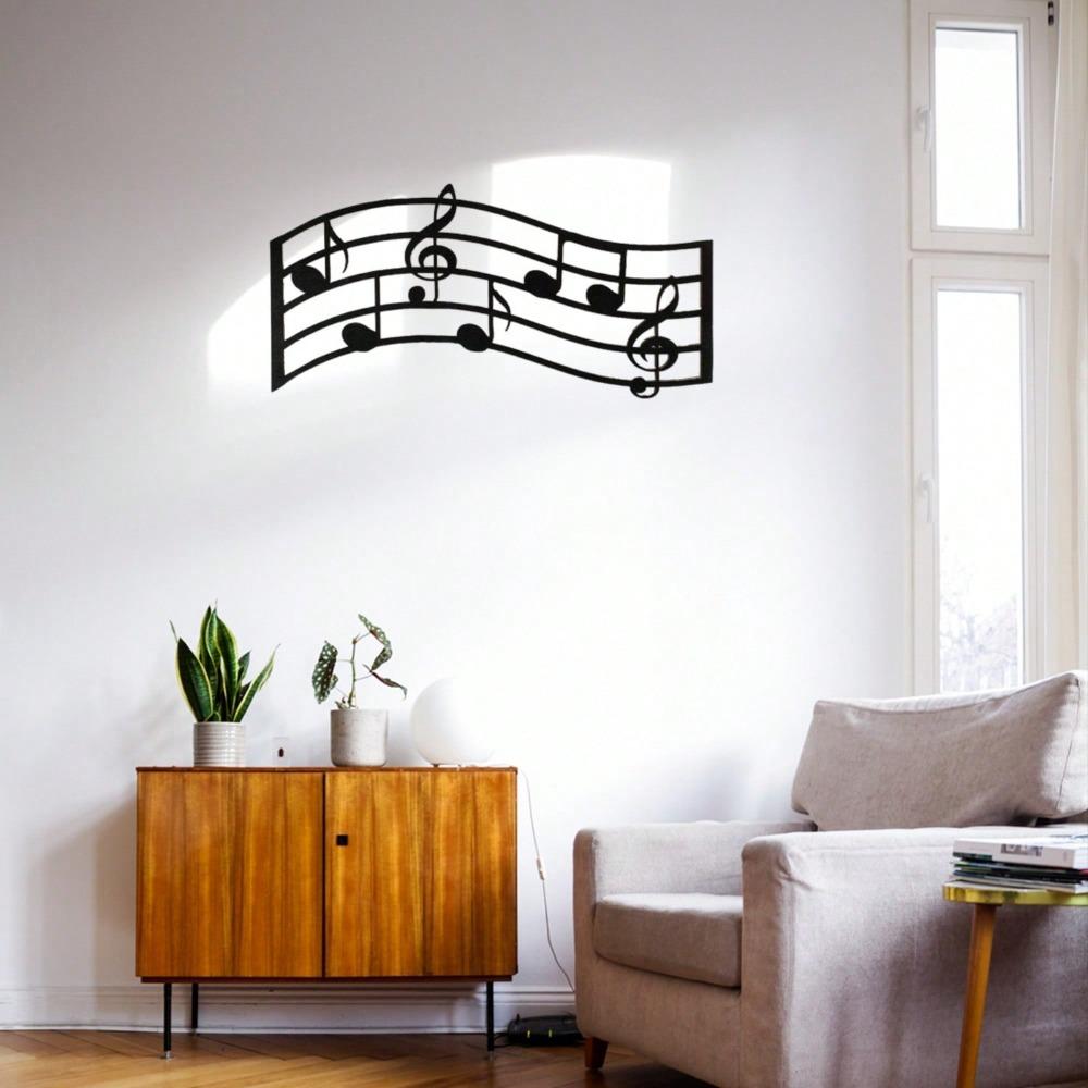 1PC Black Treble Clef Glossy Wooden Wall Art Music Notes Decor Sign