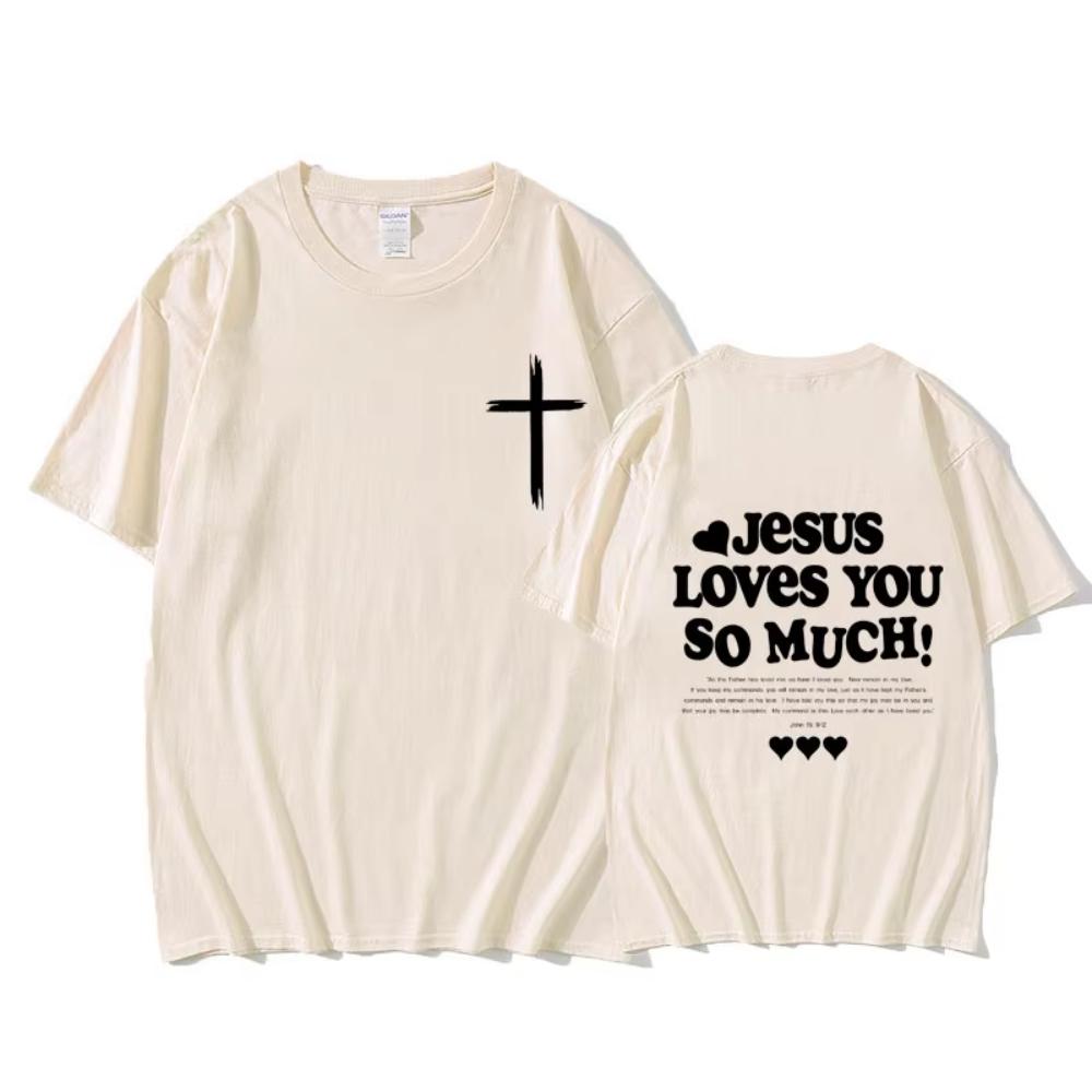 Christus Jesus liebt dich so sehr Bibelvers Grafik T-Shirt Herren Damen Lässiges Übergroßes T-Shirt Vintage T-Shirts