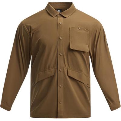Urban Wilderness Series Solid Color Casual Multi-Pocket Long Sleeve Shirt Men Shirts Brown 1389295-498