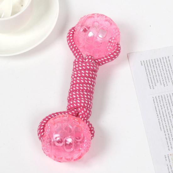 Hund Baumwollseil Kauspielzeug Hantelform Seilspielzeug mit strukturierten Bällen Interaktives Welpen Zahnungsspielzeug für Tauziehen Langeweile Linderung Zahnpflege