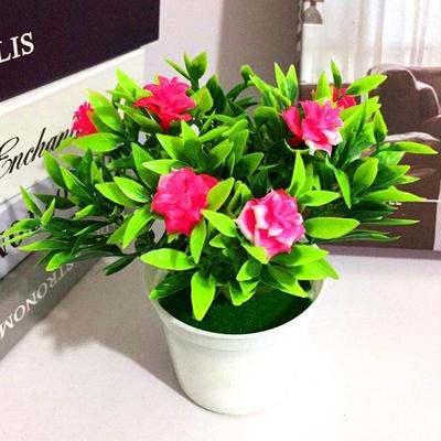 Realistische Blumenausstellung Plastikrose Künstliche Blumen Mini-Topfpflanze Bonsai für Heimdekoration 13cm*16cm