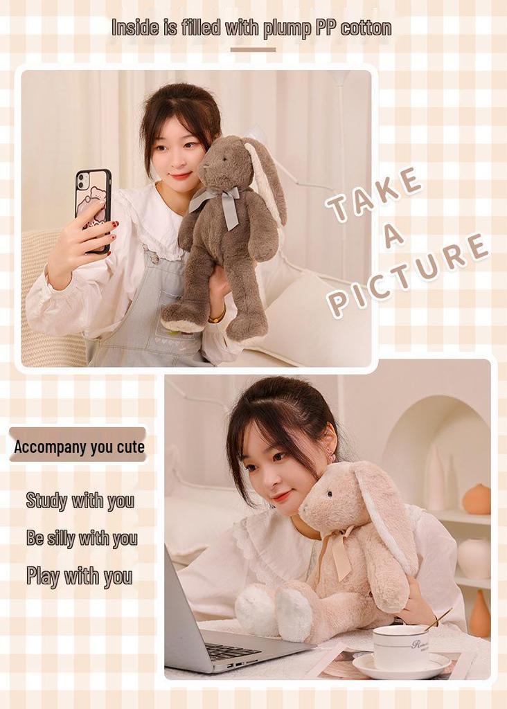 Cute Droopy Ear Bunny Plush Toy - Bow Tie Comfort Doll & Sleeping Pillow Gift for Girls