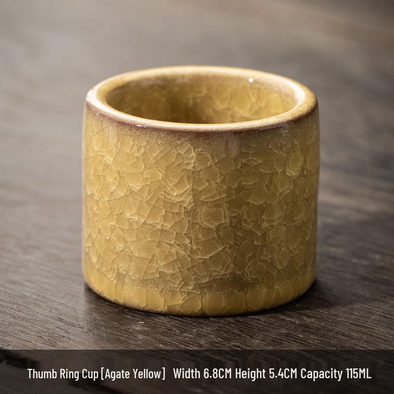 Ceramic Ice Flower Glaze Tea Cup Set: Water-Resistant, Large Thumb Ring, Four Seasons Gift Box.