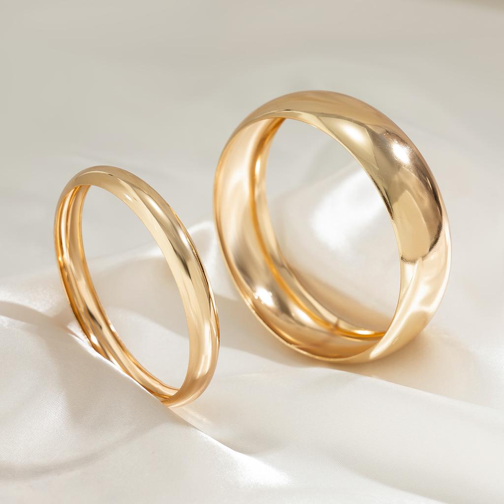 IngeSight.Z 2Pcs Exaggerated Smooth Metal Big Wide Bracelet Retro Aesthetics Gold Color Bracelet Women's African Tribal Jewelry