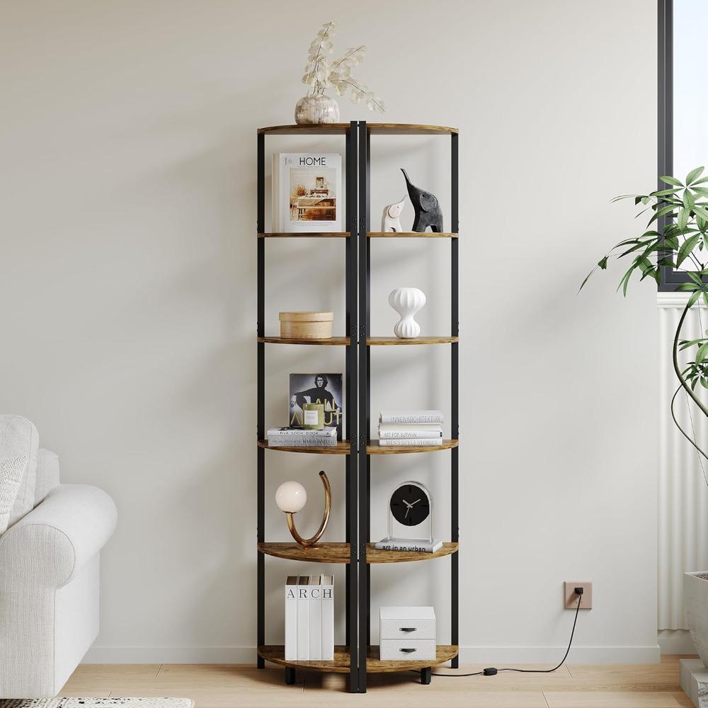 6 Tier Corner Shelf with Light, 65.3" Tall LED Corner Shelves, Corner Shelves Standing with Metal Frame, Corner Bookshelf