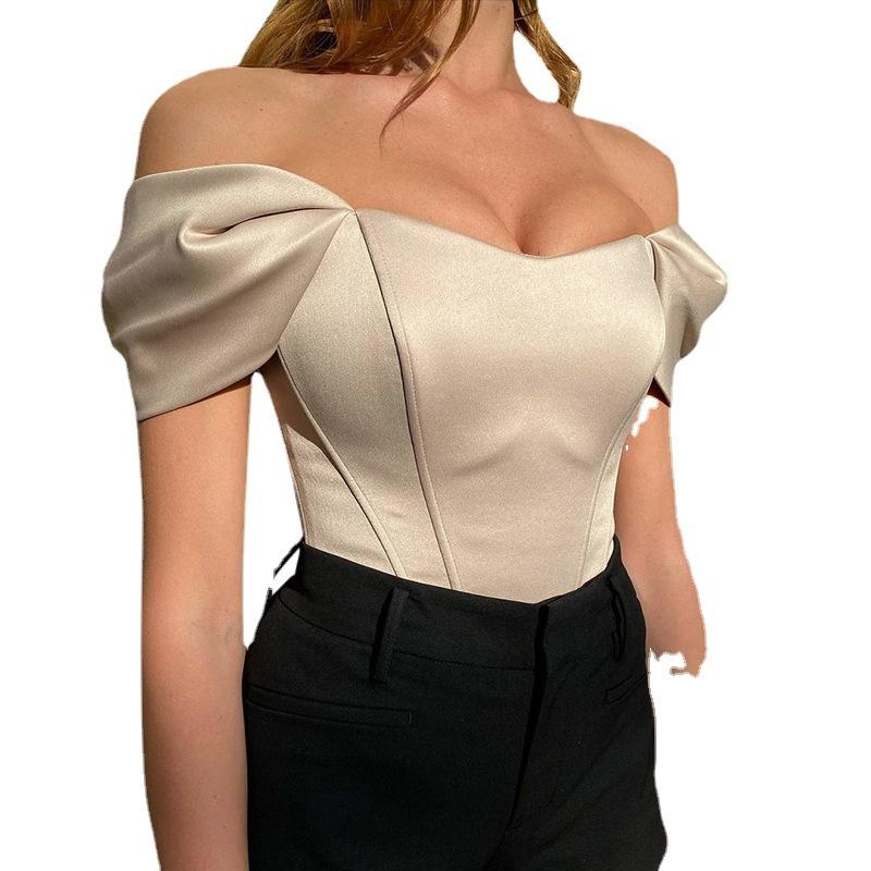 New Summer Women Elegant Off-Shoulder Satin Bodysuit Women Clothing Sexy Sweetheart Neck Corset Top