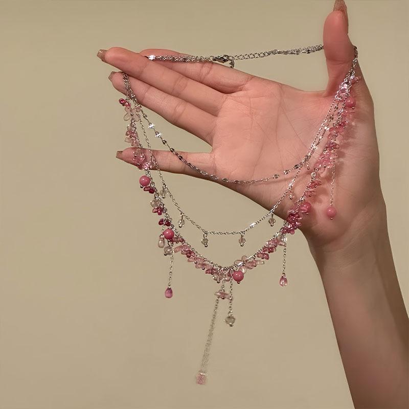 Resin Irregular Flower Multi-layer Fringed Necklace Light Luxury High-end Clavicle Chain Temperament Versatile Personality Jewelry Women