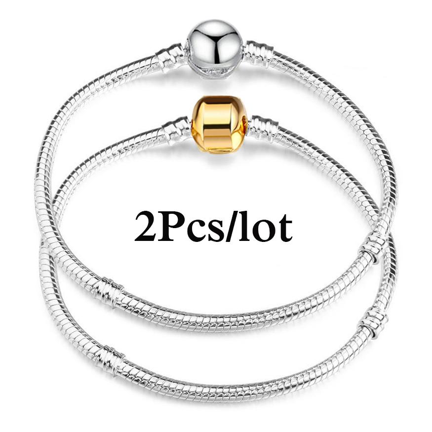2 Stück/Los Sonderangebot 3mm Silberfarbene Schlangenkette Charm-Armband Für Damen Herren Passend für DIY-Armbänder Schmuck Geschenk