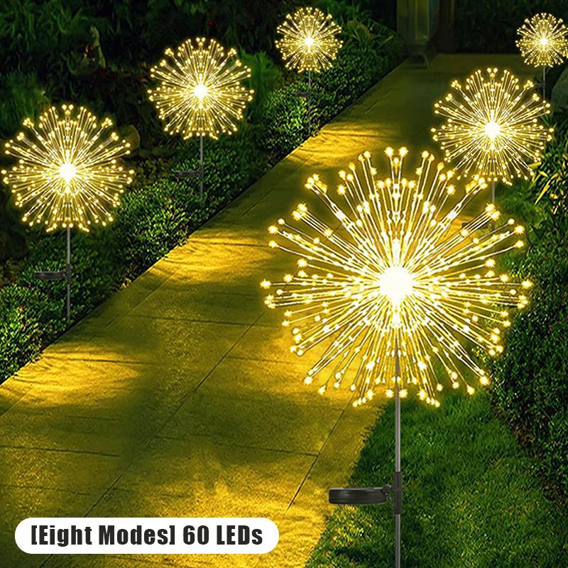 Lumină solară cu foc de artificii cu LED pentru decorarea în aer liber a grădinii Lumină a căii de gazon pentru curte, petrecere, nuntă de Crăciun