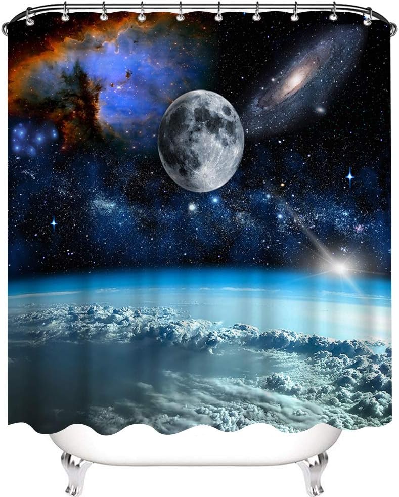 

Лунная шторка для душа Полная луна Море Океан Облака Сон Ночь Занавеска для ванной Водонепроницаемая 180x180см Украшение для ванной W90xH180cm
