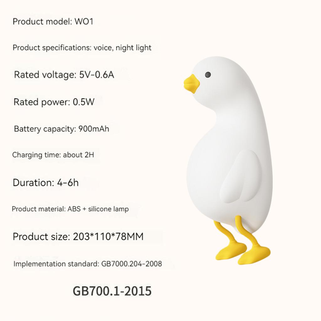 Duck Night Light Warm White Adjustable Brightness Cute Tap Nursery Lamp with Phone Holder and 30 Minute Timer