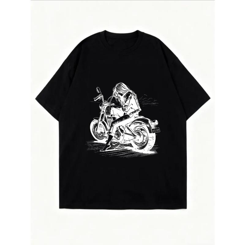 White Oversized T Shirt With Motorcycle Rider Graphic For Casual Wear
