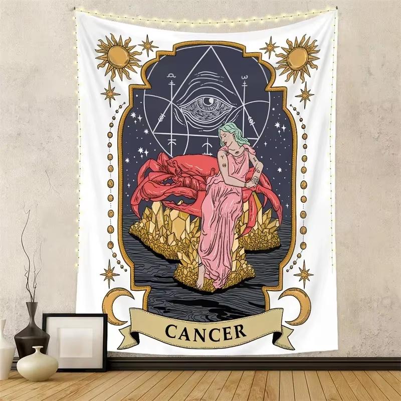 Twelve Constellations Wall Tapestry Hanging Tarot Hippie Wall Rugs Moon Sun Wall Art Decor Background Cloth Mandala Home Decor