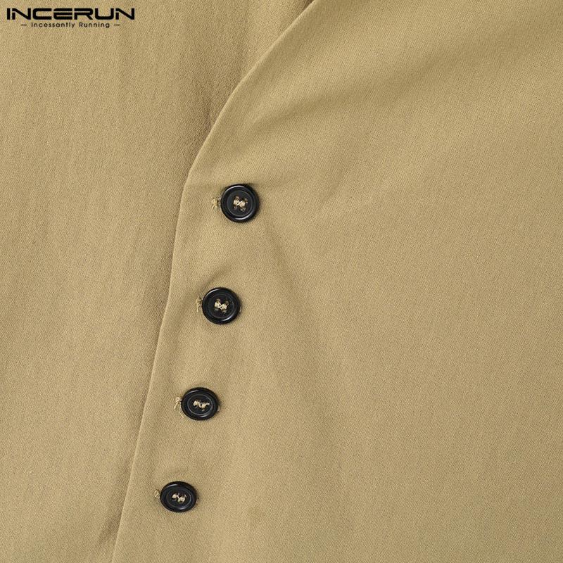 INCERUN Summer Men V Neck Sleeveless Buttons Side Casual Cargo Tank Tops