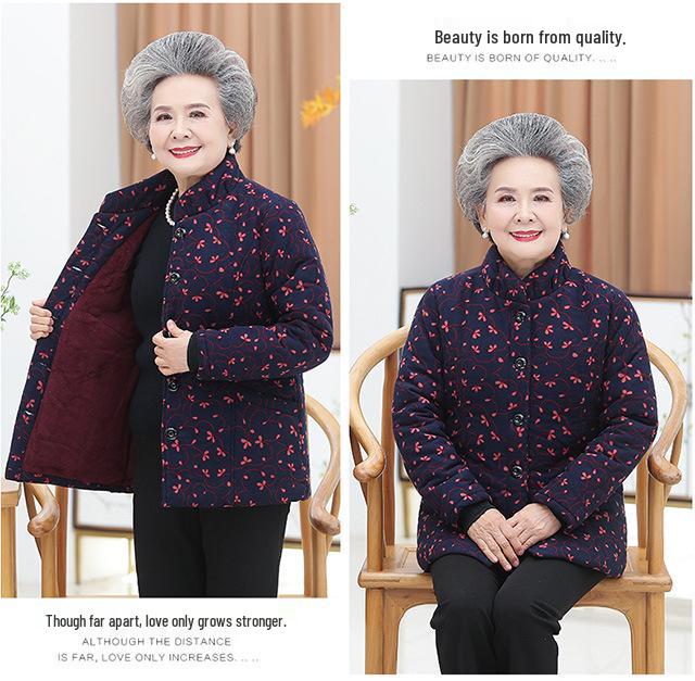 Stylish Plus Size Cotton-Padded Winter Jacket for Elderly Women - Thickened, Warm, Velvet-Lined Outerwear