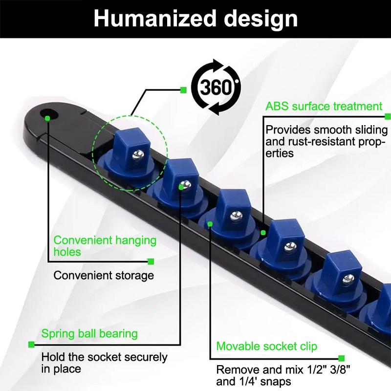 1/2 1/4 3/8 Socket Clip Rail Holder Socket Sliding Stand Sleeve Rail Rack Tool 360° Swivel Socket Organizer Abs Socket Organizer