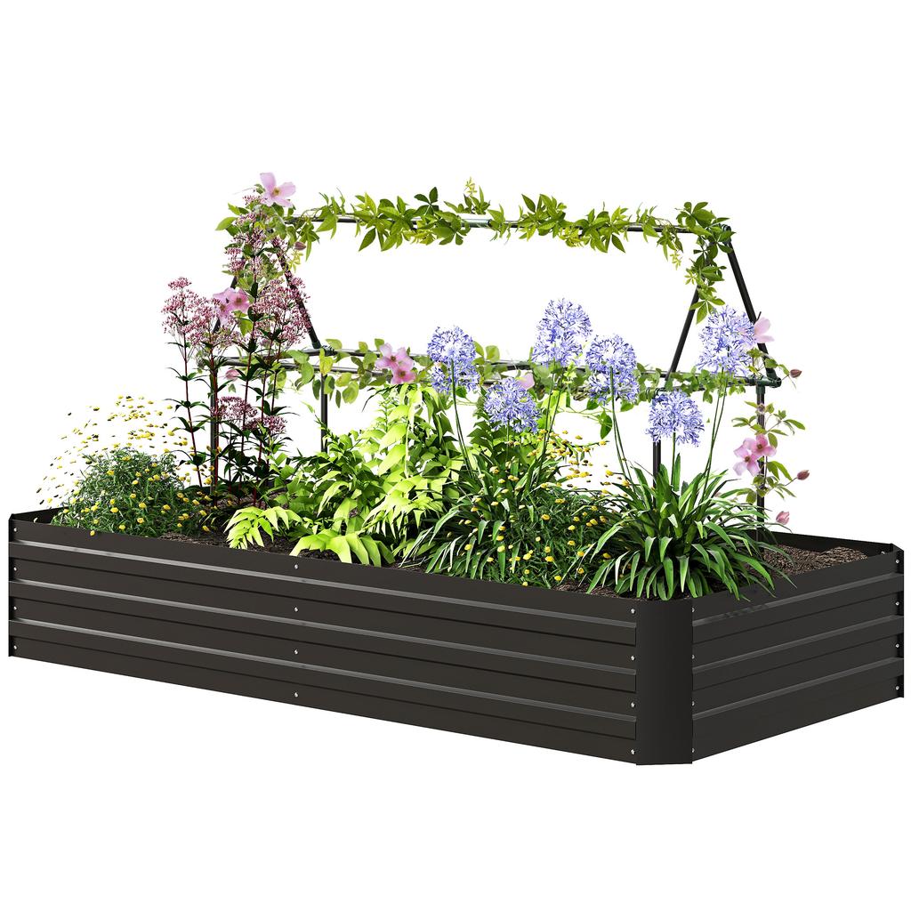 Raised Garden Bed Rectangular Planter In Galvanised Steel Supports for Tomatoes and Climbing Plants 180 X 90 X 29.5 Cm