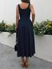 2026 Trendy European & American Women's Sleeveless Square Neck Waist-Cinching Pocket Dress - Casual, Comfortable & Slimming