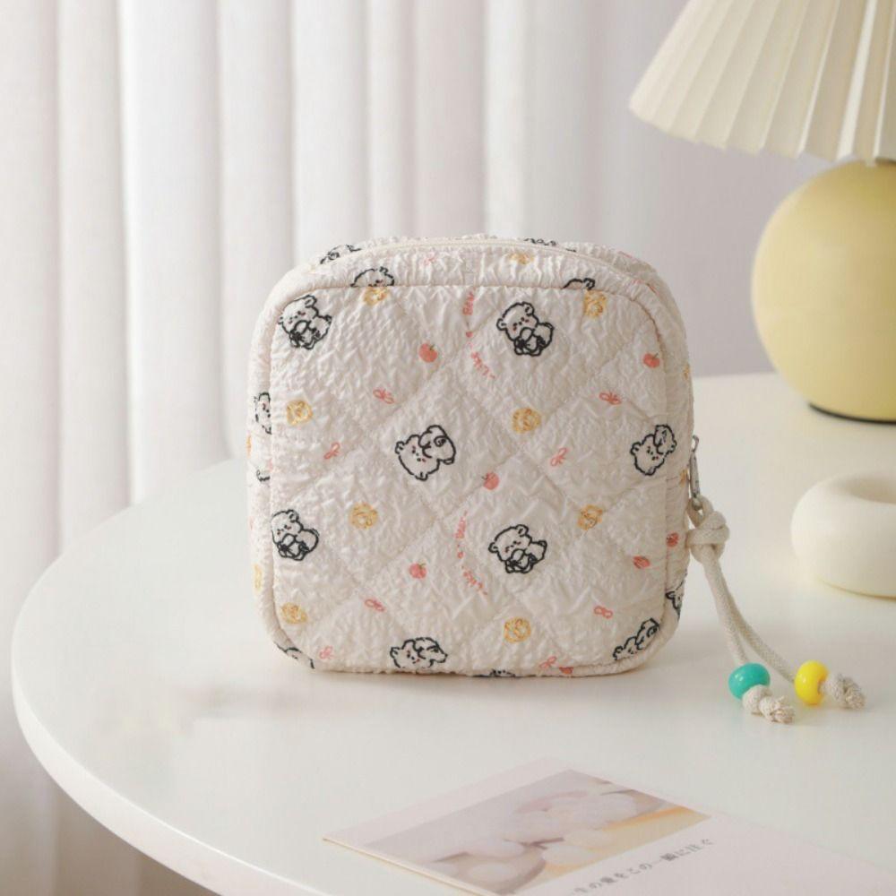 Printed Floral Cosmetic Bag Lipstick Makeup Organizer Case Sanitary Napkins Storage Pouch Travel Earphone Coin Storage Bag
