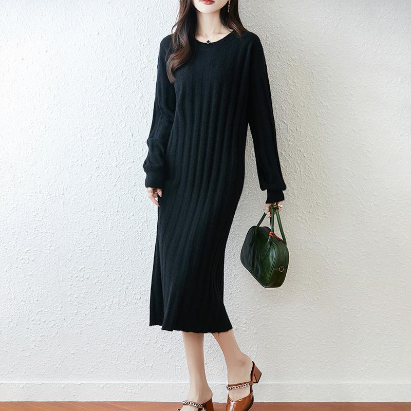 Women Sweater Dress 100% Wool MODERN NEW SAGA O-neck Knit Long Pullover Winter Jumpers Wool Long Dress Female