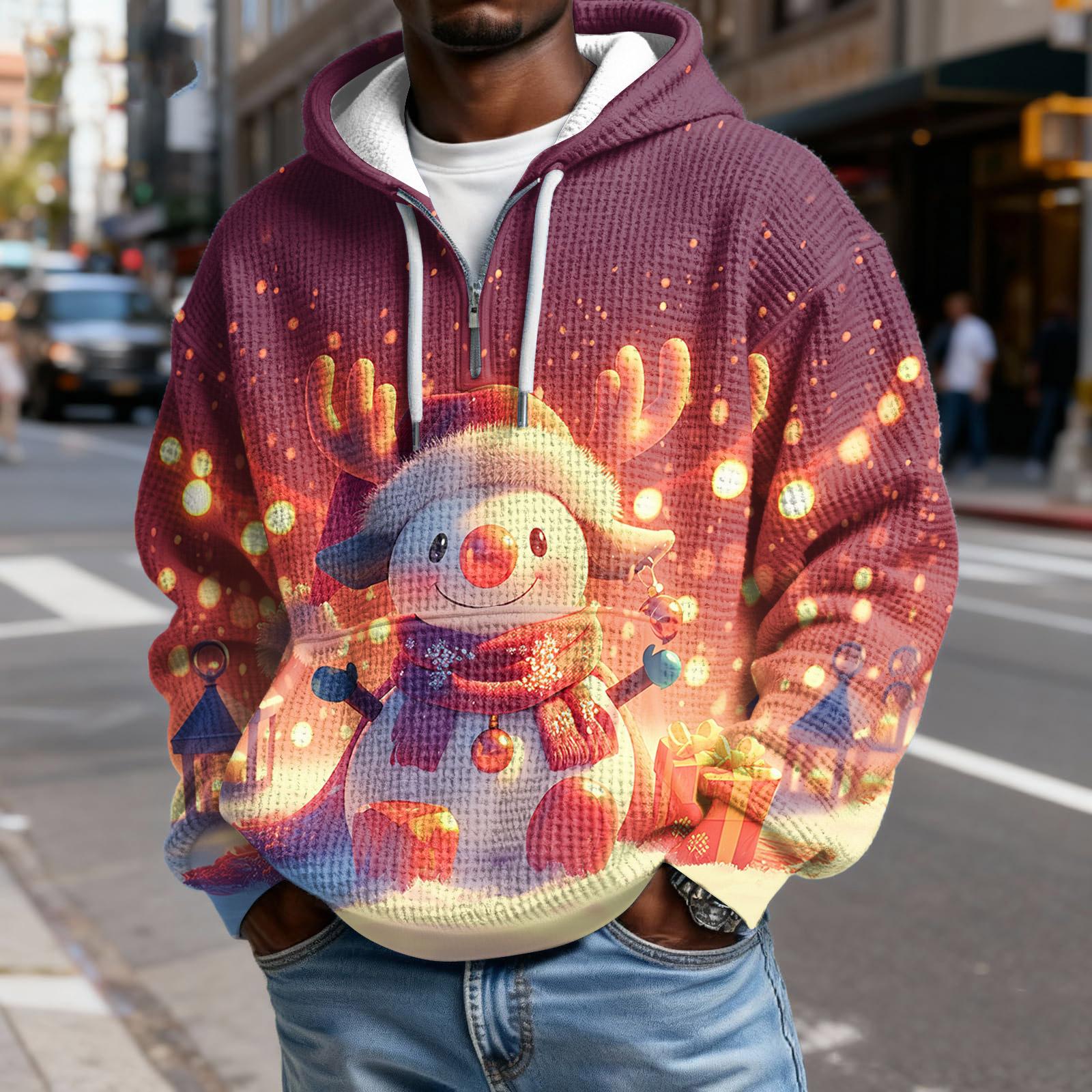 

Мужской Модный Трендовый Худи с капюшоном на половину молнии Пуловер Утепленный Флисовая текстура Толстовка XL винный