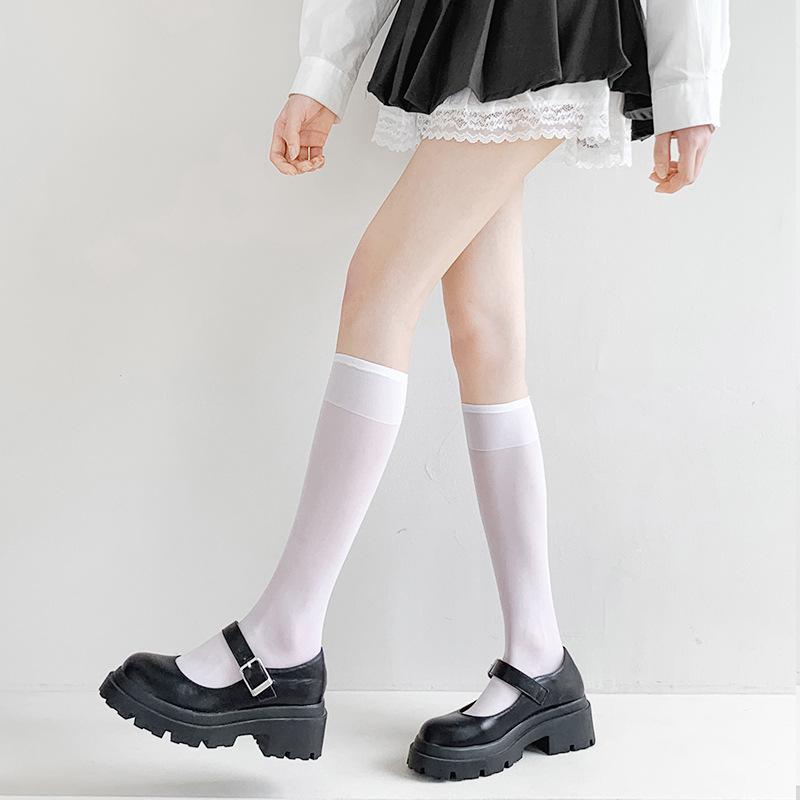 White silk calf socks women's summer thin Japanese jk socks white stockings stockings sexy half black silk medium tube socks