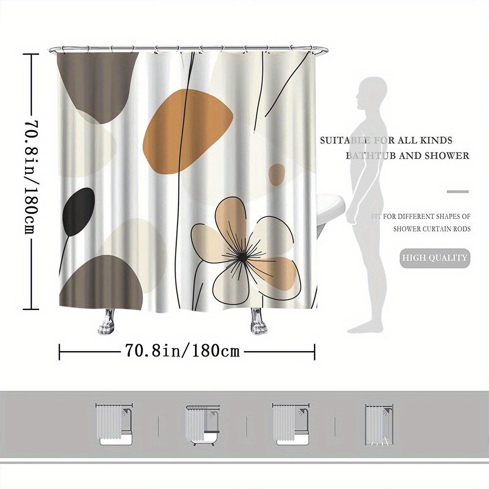 Modern Abstract Floral Shower Curtain - Minimalist Design, Beige/Brown/Black Geometric Pattern on White, Polyester