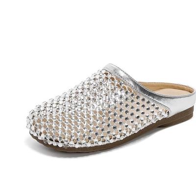 Baotou Rhinestone Slippers Women's 2025 New Fashion Summer Super Fire Hollow Outer Wear Versatile Casual Non-slip Baotou Slippers