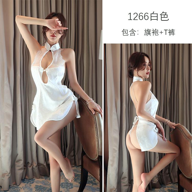Sexy Lingerie Sexy Perspective Lace Split Cheongsam Maid Maid Uniform Seduction