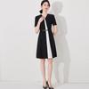 Elegant Black and White Color Block Summer Short Sleeve Dress for Work or Formal Events