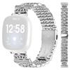 For Fitbit Versa 3/Sense Watch Band 7-Bead Rhinestone Crown Stainless Steel Strap Silver