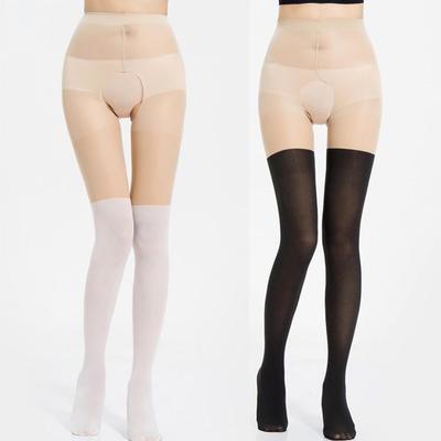 Tempting Thigh-High Spliced Stocking Pantyhose with Open Crotch