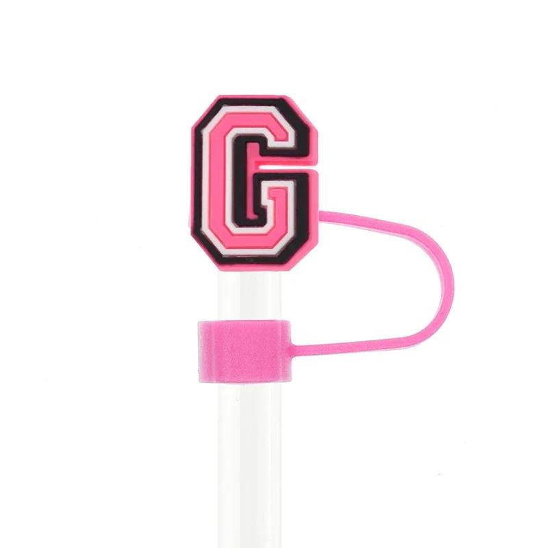 1PC Pink Letter PVC Straw Covers Cap Compatible For Most 30&40Oz Cup 10mm Straw Toppers Reusable Splash Proof Straw Caps