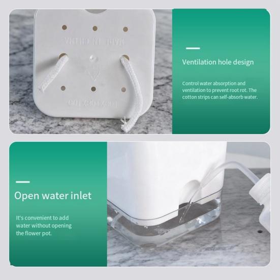 Maceta Auto-Riego Cuadrada con Depósito de Agua Cuerda Mecha Maceta Moderna para Interior Escritorio Decoración del Hogar