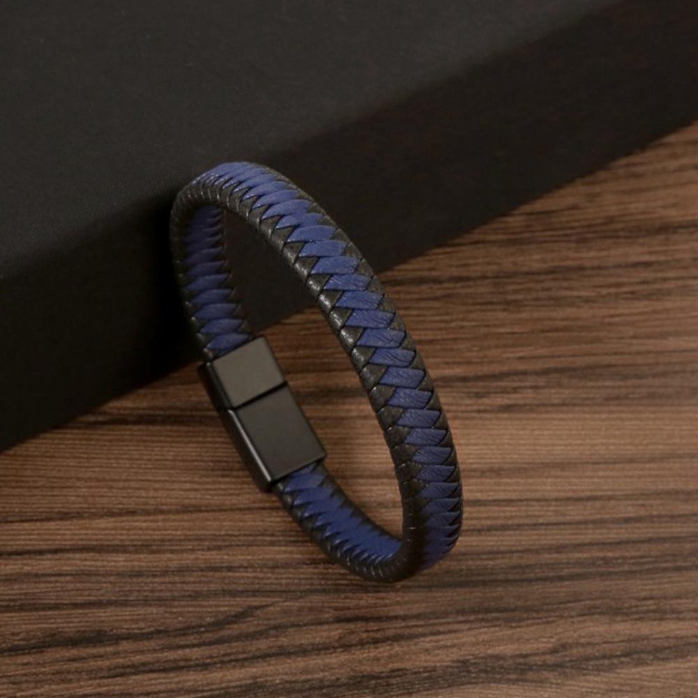 Retro Punk Männer Armbänder Schwarz Braun Geflochtenes Leder Armband Edelstahl Magnetische Verschluss Armreifen Männlichen Schmuck Geschenk