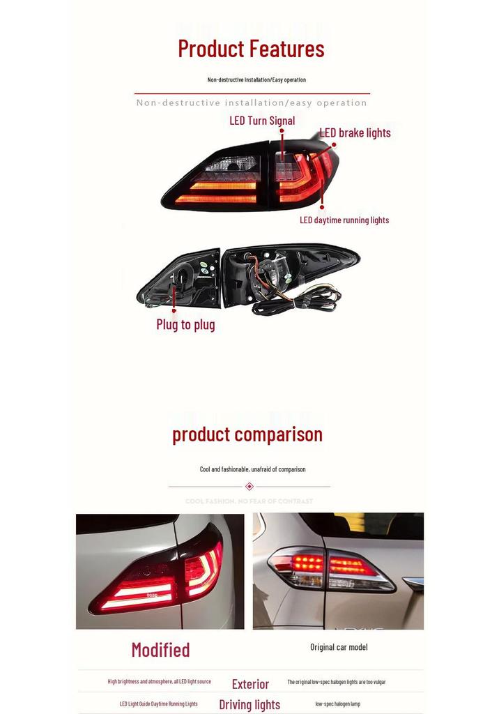 LED Taillight Assembly for 09-15 Lexus RX - Rear Lights, Daytime Running, Turn Signals