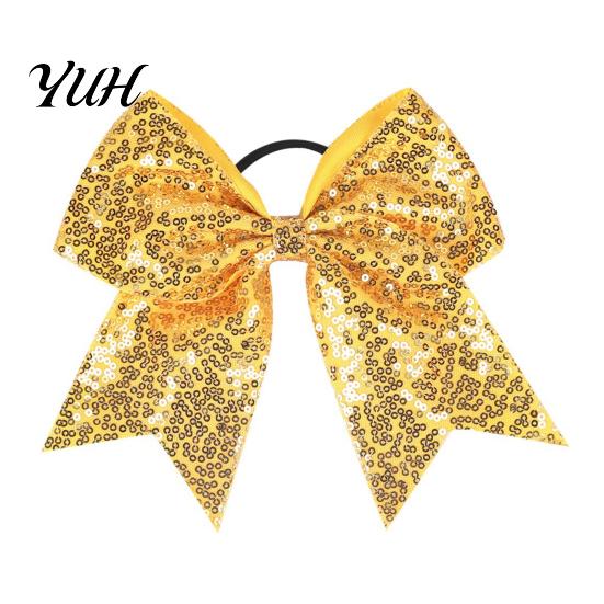 Stage Costume Accessories Sequins Hair Bows, Elastic Tie, Large Cheerleading Shiny Bows for Girls Band Ponytail Holder, Glitter Scrunchies Women Teens