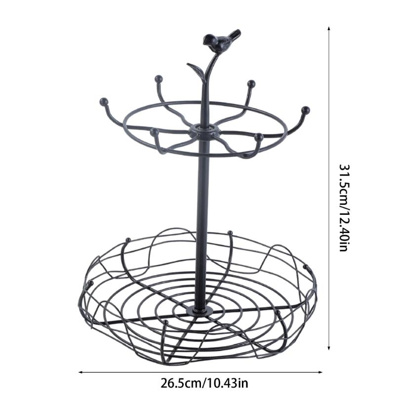 Multi Tiers Rotating Cup Shelf Iron Construction Vertical Stackable Design Coffee Mug Storage Solution