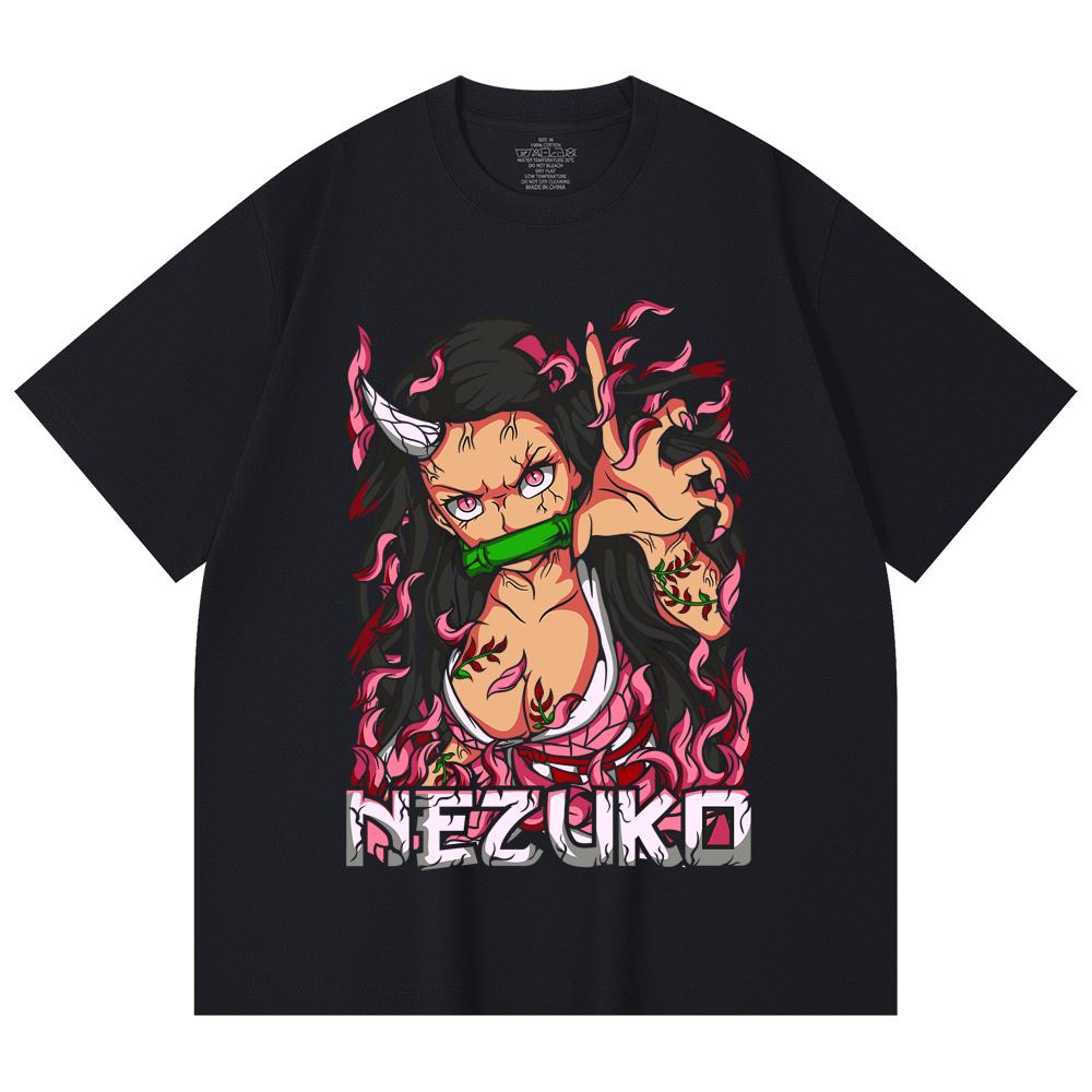 230 Gsm 100% Cotton Demon Slayer V73 Nezuko Print Unisex Heavy Cotton T Shirt