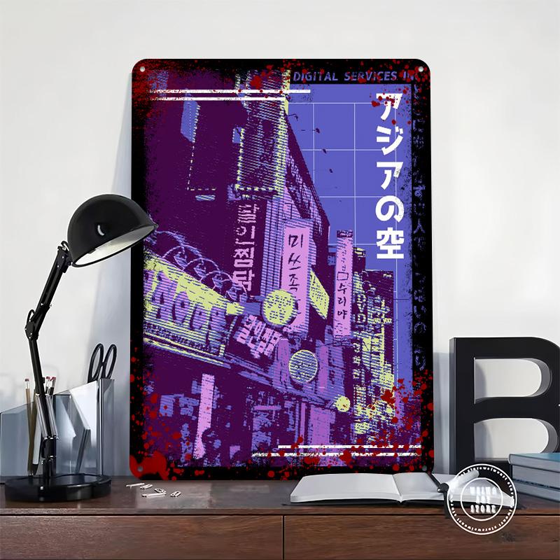 Asian City Street Vibes Printed Poster Customized Wall Art Retro Vintage Metal Tin Signs for Home Room Accessories Office Decor