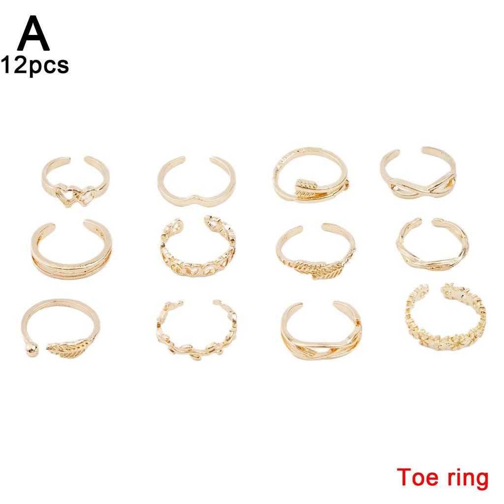 12Pcs/set Boho Toe Set Star Moon Adjustable Finger Rings J0H1