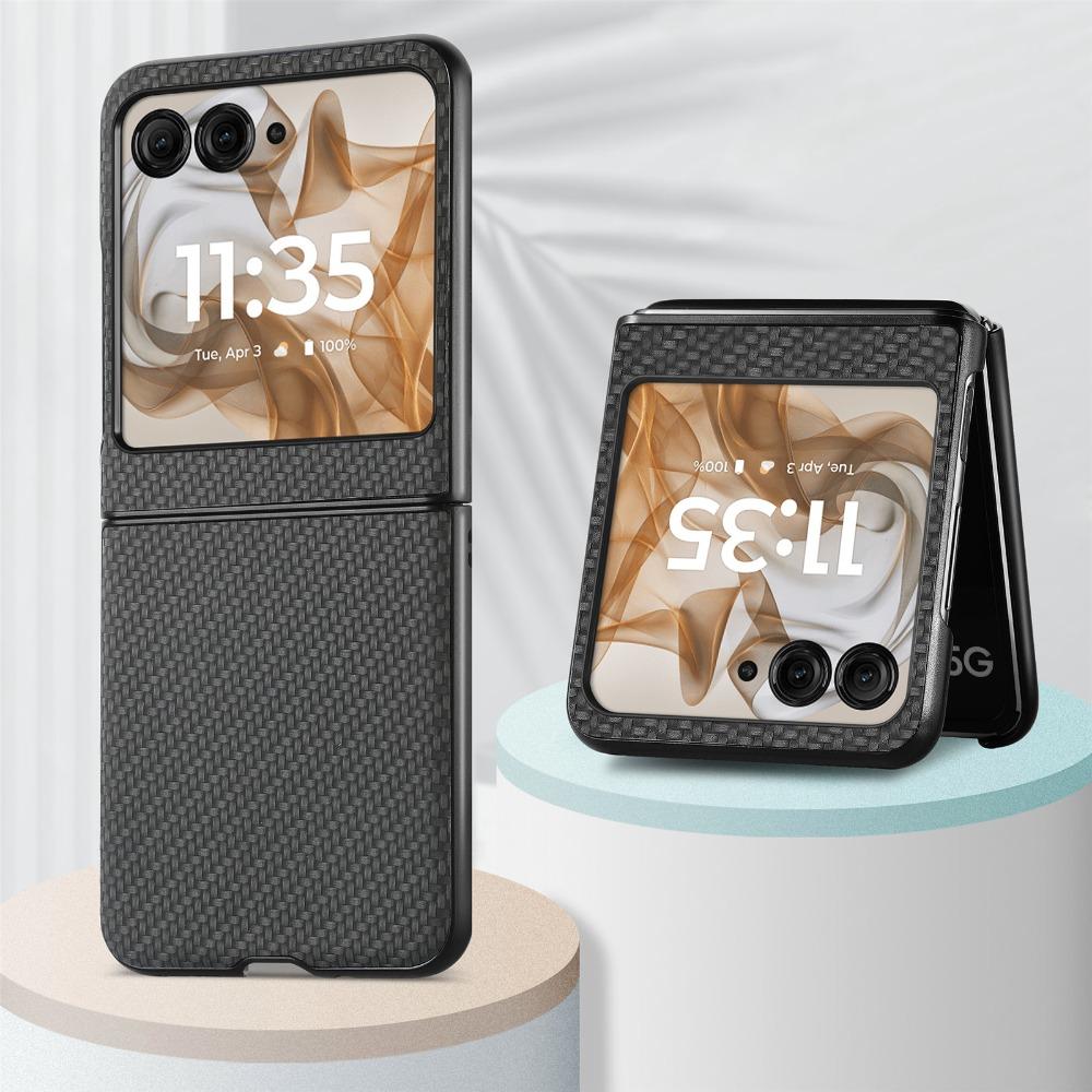 

Чехол для телефона из искусственной кожи с узором из углеродного волокна для Motorola Razr 50 Ultra Mooto Razr40, однотонный, защитный чехол от падения Moto Razr 50 Ultra чёрный