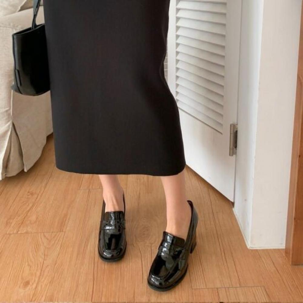 Melting Brown Women Casual Classic Gloss Block Loafer Heel