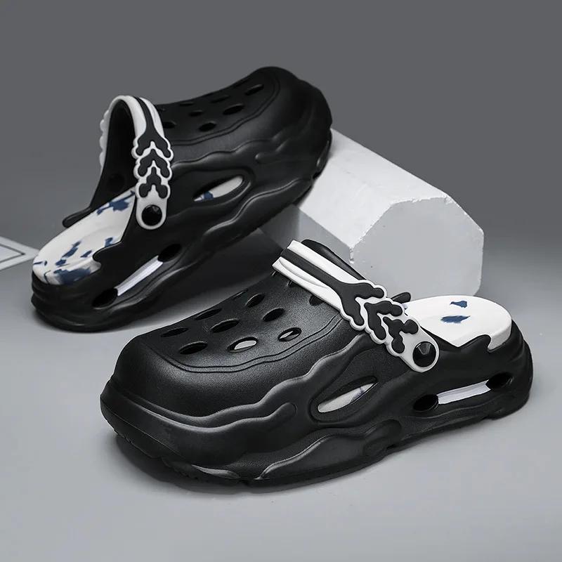 

Модные летние мужские и женские уличные тапочки для вождения и ношения на открытом воздухе, женские сандалии двойного назначения на толстой нескользящей подошве 44-45 чёрный