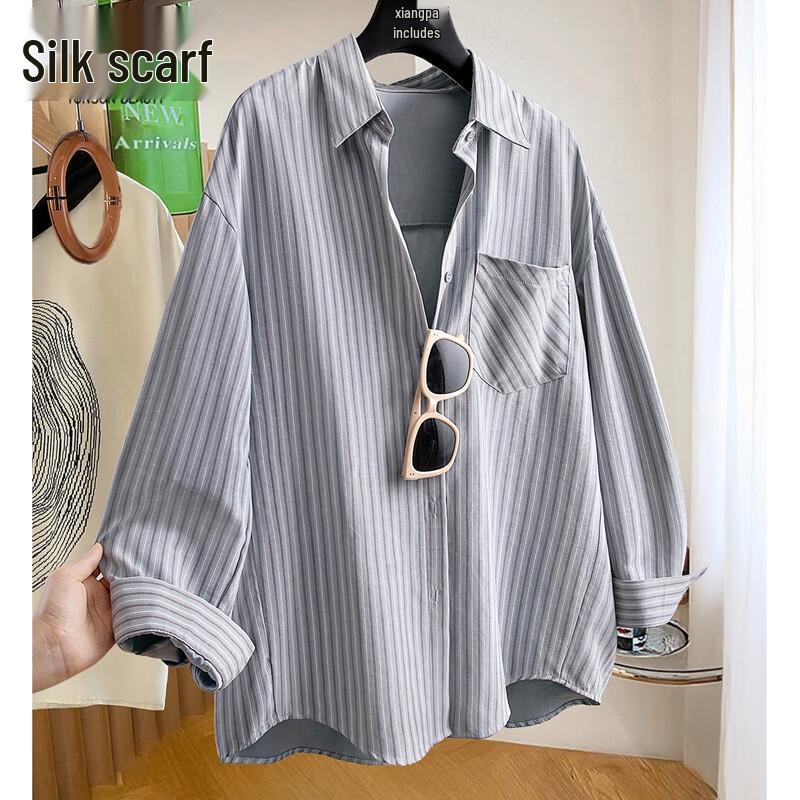 Women s Commuter Striped Loose Fit Lapel Shirt OS