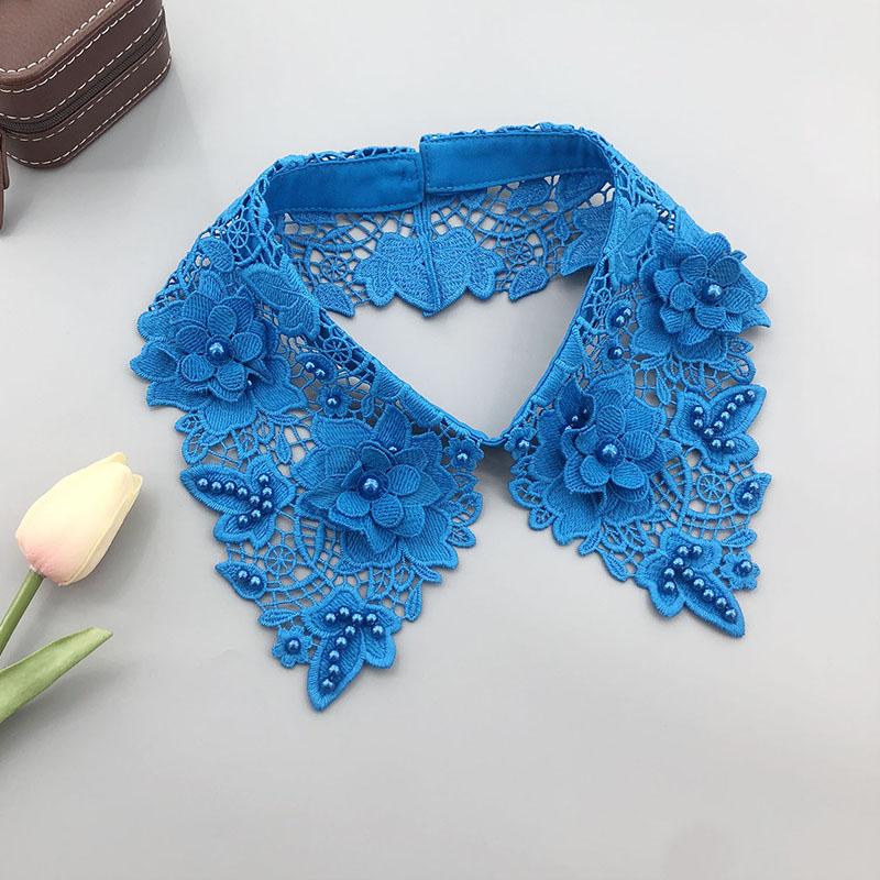 Flower Lace Fake Collar Tie Beading Detachable Collar Shirt False Collar Woman Blouse Top Dickey Detachable Lapel Necklace